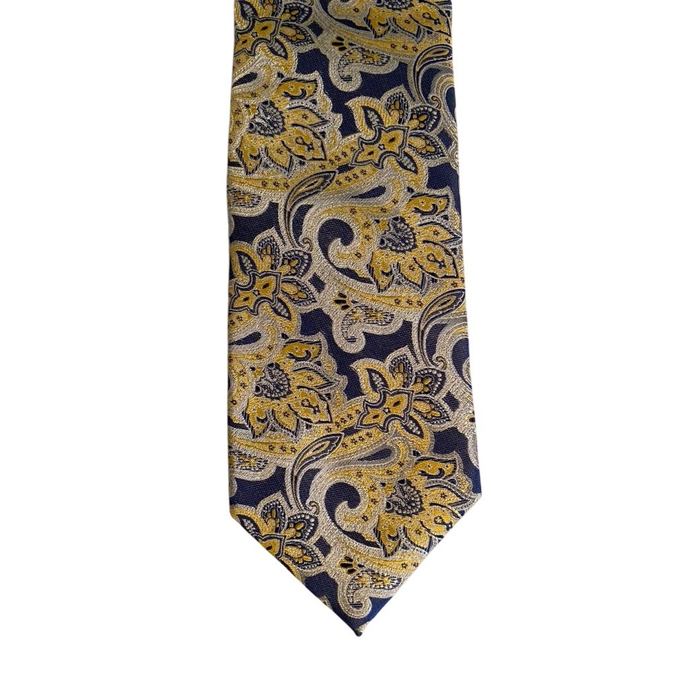 Dockers Mens Navy Blue Gold Paisley Floral Polyester Necktie Tie
